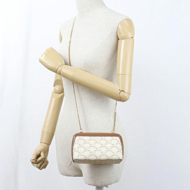 はなCELINE トリオンフキャンバス チェーン付きクラッチ ホワイト CELINE（セリーヌ） 中古 ショルダーバッグ レディース ブランド