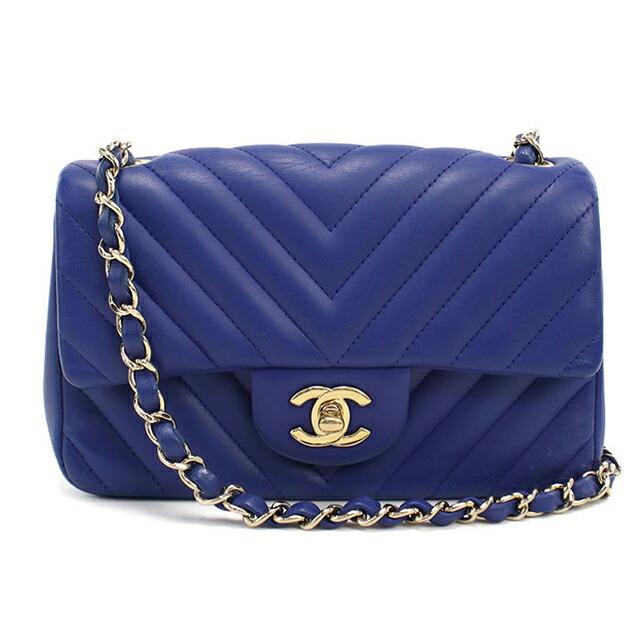バッグ　ブルー　ハンドバッグ　レザー　ロゴ　ファッション　チェーン 中古品 CHANEL（シャネル） 中古 ショルダーバッグ レディース ブランド