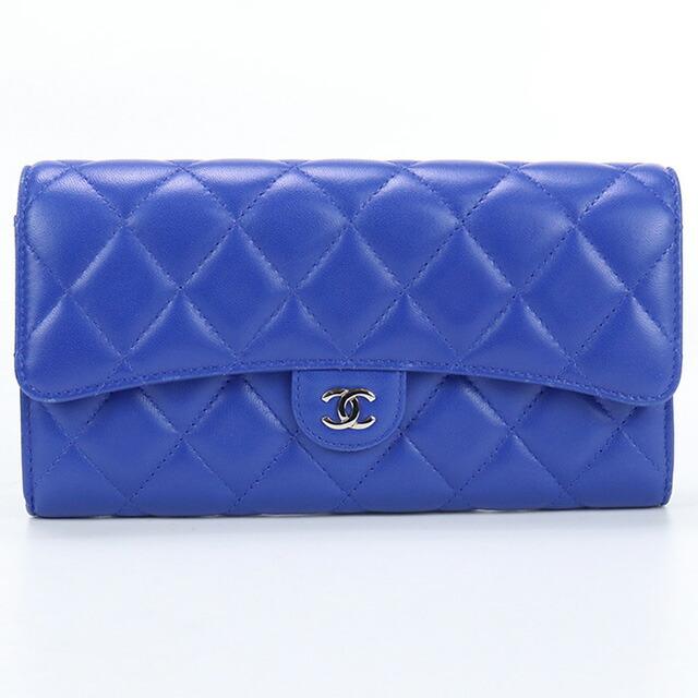 【美品】CHANEL（シャネル）マトラッセ　キャビア　長財布　ココロック　青 CHANEL（シャネル） 中古 長財布ニ折小銭入付き レディース ブランド