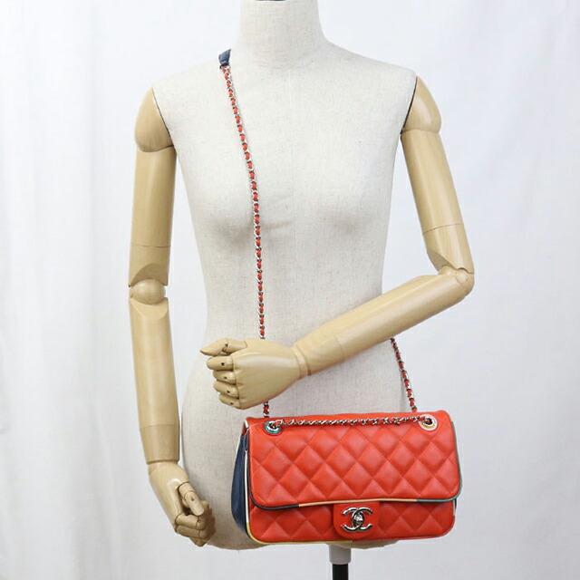 【5fa1574】シャネル ショルダーバッグ マトラッセ チェーンショルダー ラムスキン オレンジ シルバー金具【中古】レディース CHANEL（シャネル） マトラッセ ショルダーバッグ レザー オレンジ