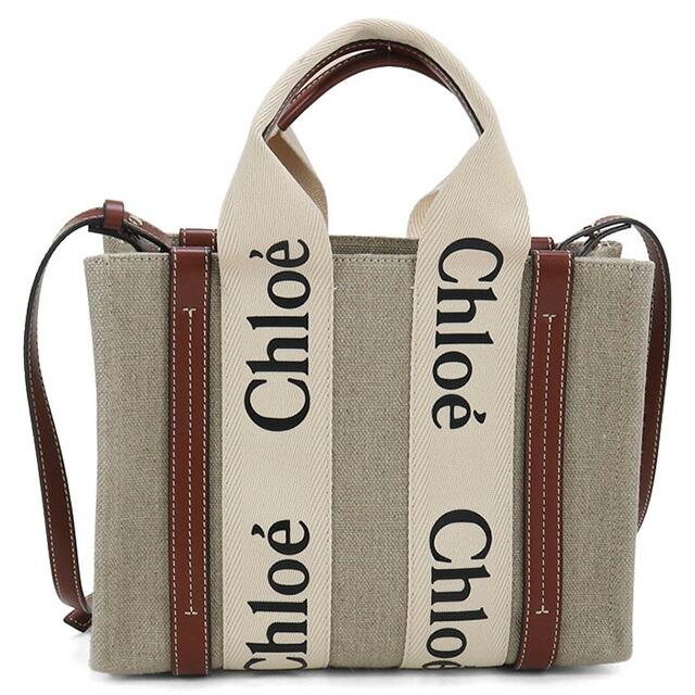 クロエ ミニトート ウッディ ショルダーバッグ リネン CHC22AP237I2690U ブラウン レディース Chloe  中古 リネン製Woodyミニトートバッグ 茶色 - Chloé