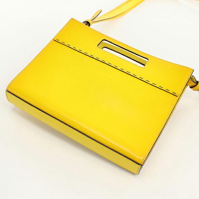 中古 フェンディ ハンドバッグ レディース ブランド FENDI ショッパースモール 2WAY レザー 7VA547 イエロー_4