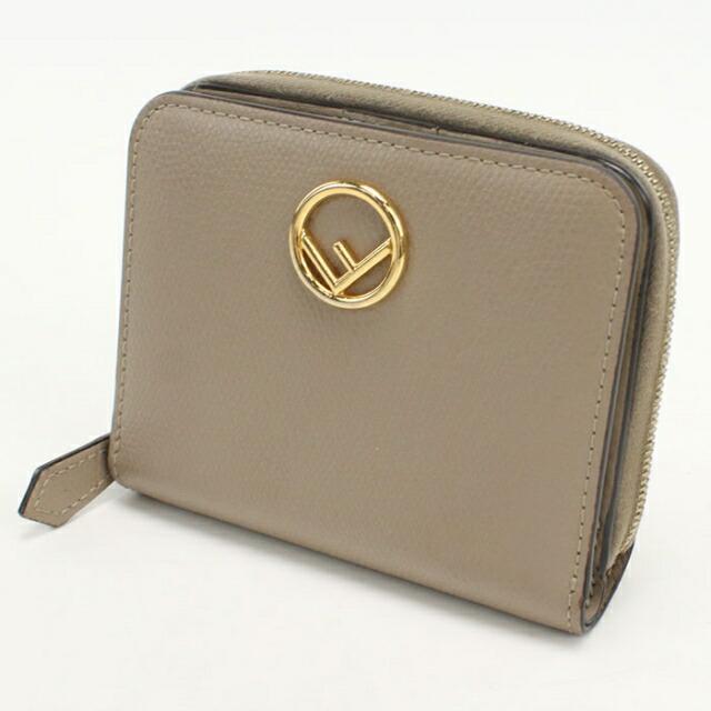 FENDI 二つ折り財布 グレージュ ゴールド金具 FENDI（フェンディ） 中古 二つ折り財布 コンパクト レディース