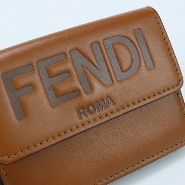 フェンディ FENDI 三つ折り財布 ロゴ ローママイクロ レザー ブラウン ゴールド金具 ミニ財布 茶 8M0395【中古】 usdfe82381011-1a.jpg