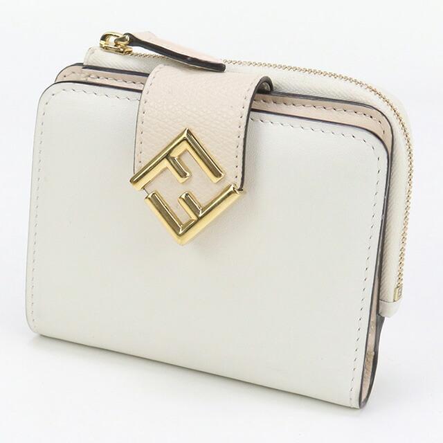 FENDI フェンディ FF ダイヤモンド　二つ折り財布　ホワイト　レザー FENDI フェンディ FF ダイヤモンド 二つ折り財布 ホワイト レザー