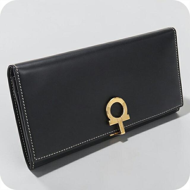 美品❣️Ferragamoフェラガモ ガンチーニ二つ折り長財布ブラック黒 FERRAGAMO（フェラガモ） 中古 長財布 二つ折り レディース ブランド