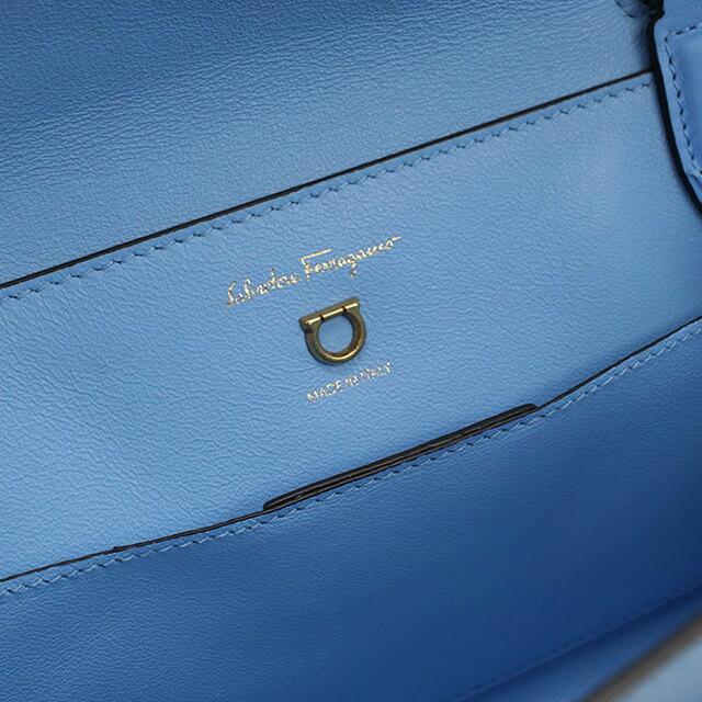 本物 フェラガモ ハンドバッグ レディース 青 ブルー ダブルガンチーニ ロゴ 中古 フェラガモ ハンドバッグ レディース ブランド FERRAGAMO