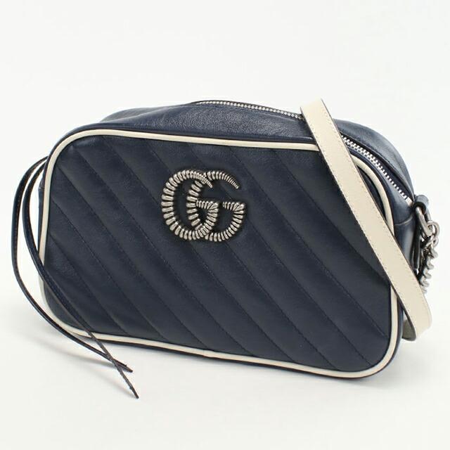 GUCCI(グッチ) GGマーモント ミニ カメラバッグ ショルダーバッグ 肩掛け 斜め掛け チェーン GGキャンバス グリーン緑 ネイビー紺 ガンメタル金具 447632 レディース 40802181690【中古】【アラモード】 GUCCI（グッチ） 中古 斜め掛け ショルダーバッグ レディース ブランド