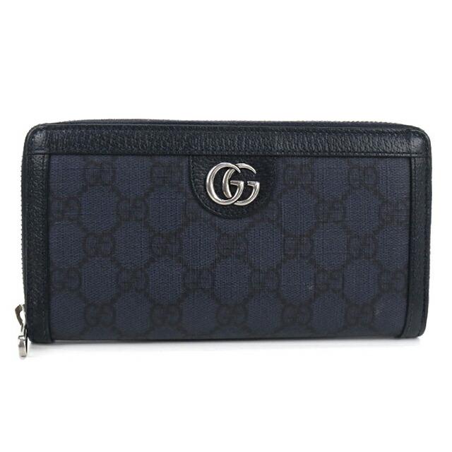 【美品】グッチ 長財布 ラウンドファスナー ネイビー オフィディア マーモント GUCCI（グッチ） 中古 長財布ラウンドファスナー メンズ ブランド