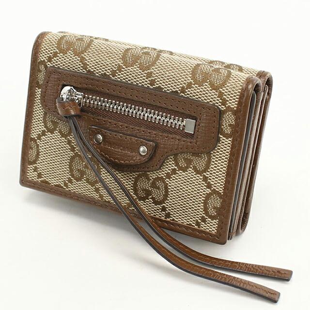 グッチ 財布 ロゴプレート 三つ折り財布 GGキャンバス レザー 革 ベージュ ダークブラウン 濃茶 こげ茶 256935 GUCCI L字ファスナー財布 中財布 ミドルウォレット ウォレット サイフ 箱付き 【中古】 グッチ 財布 ロゴプレート 三つ折り財布 GGキャンバス レザー 革