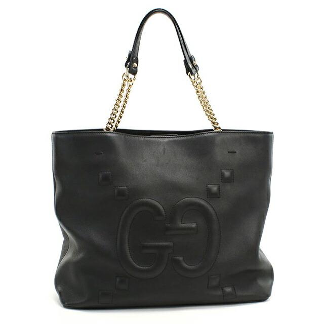 中古 グッチ トートバッグ レディース ブランド GUCCI GGエンボス チェーン レザー 453561 ブラック_1