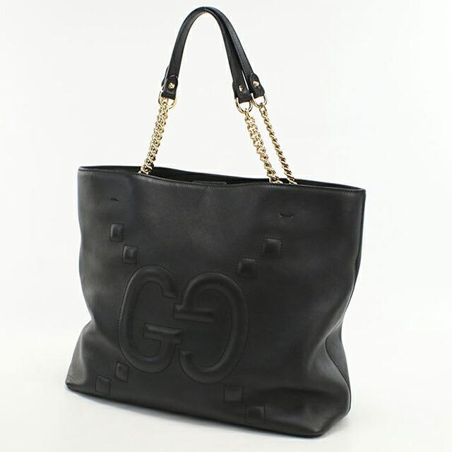 中古 グッチ トートバッグ レディース ブランド GUCCI GGエンボス チェーン レザー 453561 ブラック_2