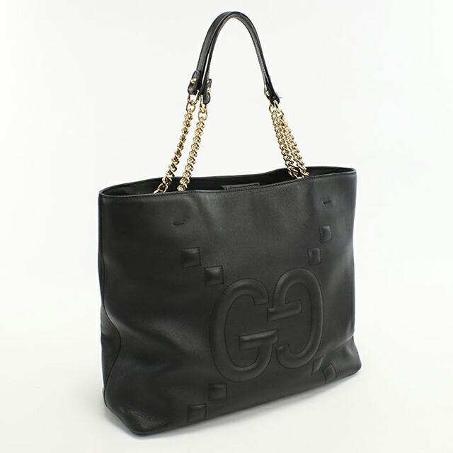 中古 グッチ トートバッグ レディース ブランド GUCCI GGエンボス チェーン レザー 453561 ブラック_3
