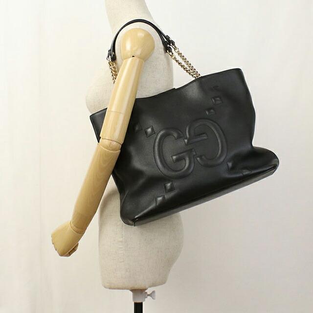 中古 グッチ トートバッグ レディース ブランド GUCCI GGエンボス チェーン レザー 453561 ブラック_9