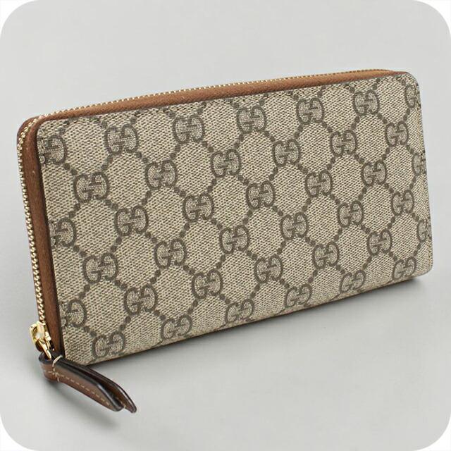 本物 グッチ GUCCI GGスプリーム ラウンドファスナー 長財布 ロングウォレット ベージュ ブラウン 410102 財布 ウォレット 中古 GUCCI（グッチ） 中古 長財布ラウンドファスナー レディース ブランド