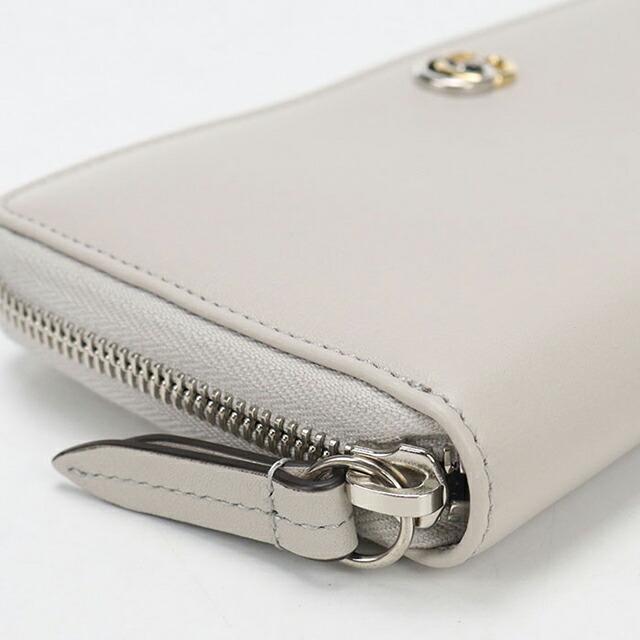 グッチ GGマーモント ラウンドファスナー 長財布 レザー ライトグレー GUCCI（グッチ） 中古 長財布ラウンドファスナー レディース ブランド