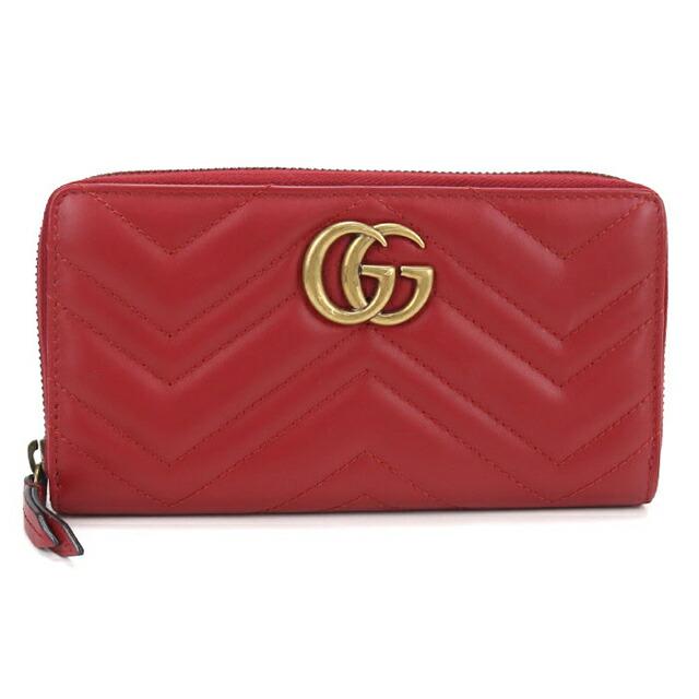 GUCCI レッド GGパターン 長財布 GUCCI（グッチ） 中古 長財布ラウンドファスナー レディース ブランド