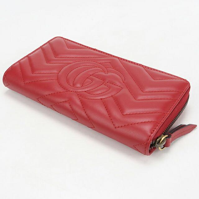 GUCCI グッチ 長財布 GGマーモント レザー レッド 赤 GUCCI（グッチ） 中古 長財布ラウンドファスナー レディース ブランド
