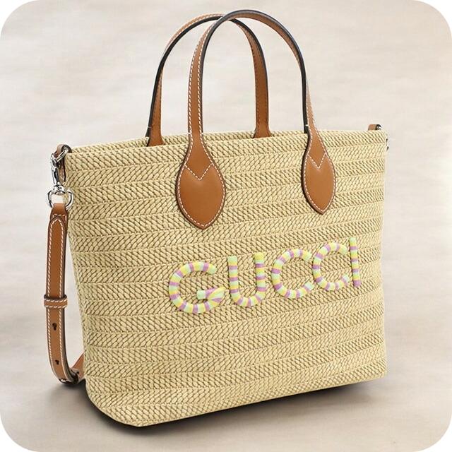 GUCCI かごバッグ ベージュ ブラック GUCCI（グッチ） 中古 カゴバッグ レディース ブランド パッチ トート