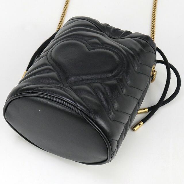 グッチ GGマーモント ミニ バケット ショルダーバッグ 575163 本革 ブラック×ゴールド系 GUCCI 超美品 Th1004331 中古 グッチ GGマーモント ミニ バケット ショルダーバッグ 575163 本革
