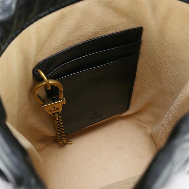 グッチ GGマーモント ミニ バケット ショルダーバッグ 575163 本革 ブラック×ゴールド系 GUCCI 超美品 Th1004331 中古 グッチ チェーンショルダーバッグ GGマーモント ミニバケットバッグ