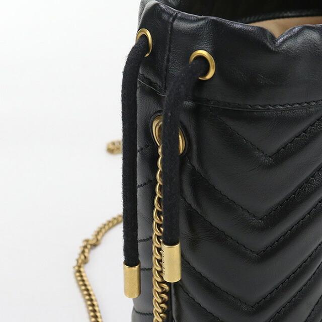グッチ GGマーモント ミニ バケット ショルダーバッグ 575163 本革 ブラック×ゴールド系 GUCCI 超美品 Th1004331 中古 グッチ チェーンショルダーバッグ GGマーモント ミニバケットバッグ