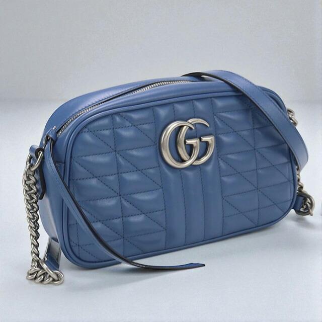 GUCCI ベルトチェーンバッグ GGマーモント レザー ライトブルー 中古 グッチ ショルダーバッグ レディース ブランド GUCCI GG