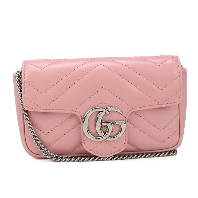GUCCIグッチ　 GGマーモント ポーチ ピンク　美品 美品】 GUCCI GGマーモント キルティング レザー コスメポーチ ピンク