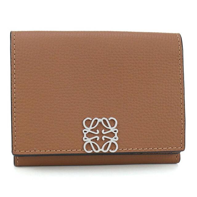 【美品】LOEWE アナグラム トライフォールド レザー ウォレット ブラウン LOEWE（ロエベ） 折財布 財布 アナグラム トライフォールドウォレット