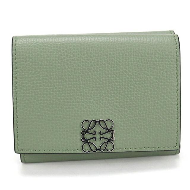 ★3日以内返品可★ 美品 LOEWE ロエベ アナグラム レザー コンパクトウォレット C821TR2X02 三つ折り財布 グリーン レザー レディース loewe-c821tr2x02_9.jpg