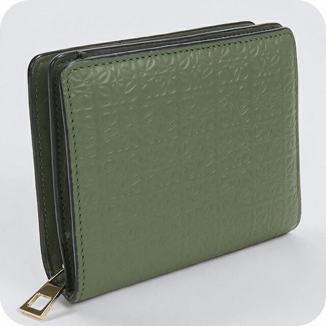 LOEWE 二つ折り財布 リピート アナグラム グリーン LOEWE（ロエベ） 中古 二つ折り財布 二折財布 コンパクト レディース