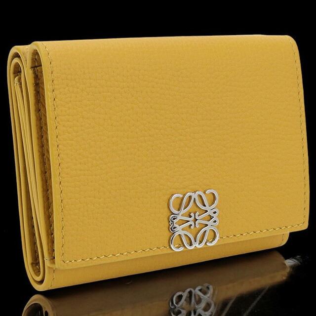 【極美品】ロエベ 三つ折り財布 イエロー アナグラム ドライフォールド LOEWE（ロエベ） 中古 三折財布 レディース ブランド アナグラム