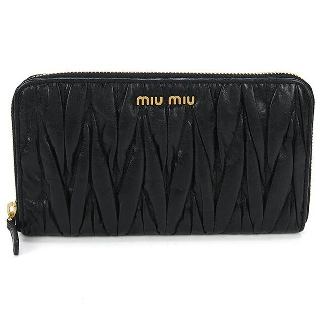 【中古】miumiu マテラッセ ラウンドファスナー ブラック 5ML506[92][240092328643] miu miu（ミュウミュウ） 中古 長財布ラウンドファスナー レディース