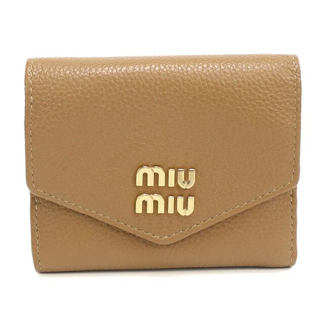 miu miu ベージュ　ヴィッテロダイノレザーフラップ付折り財布 miu miu（ミュウミュウ） 中古 三つ折り財布 コンパクト レディース