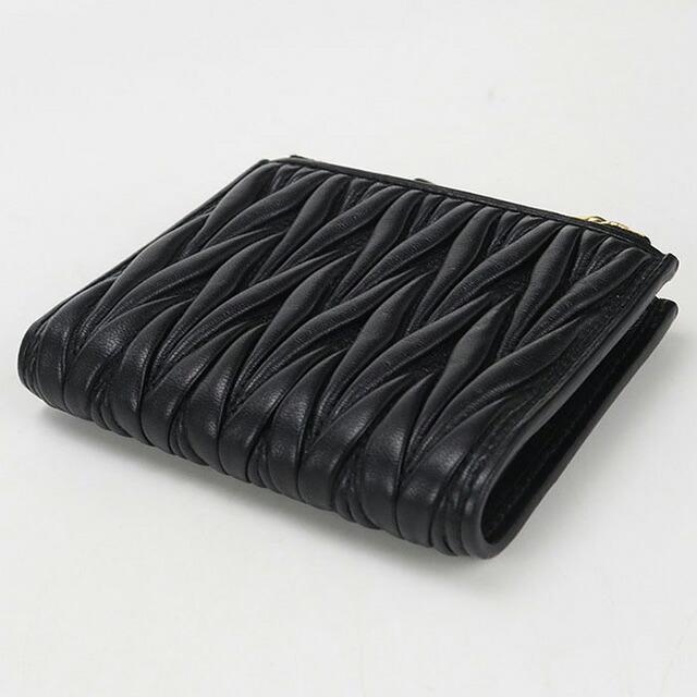 新品 miumiu  二つ折り 財布 ブラック miu miu（ミュウミュウ） 二つ折り財布 MIUMIU 5MV021 AFPP F0002