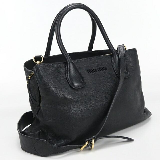 MIU MIU ブラックレザートートバッグ miu miu（ミュウミュウ） 中古 トートバッグ レディース ブランド