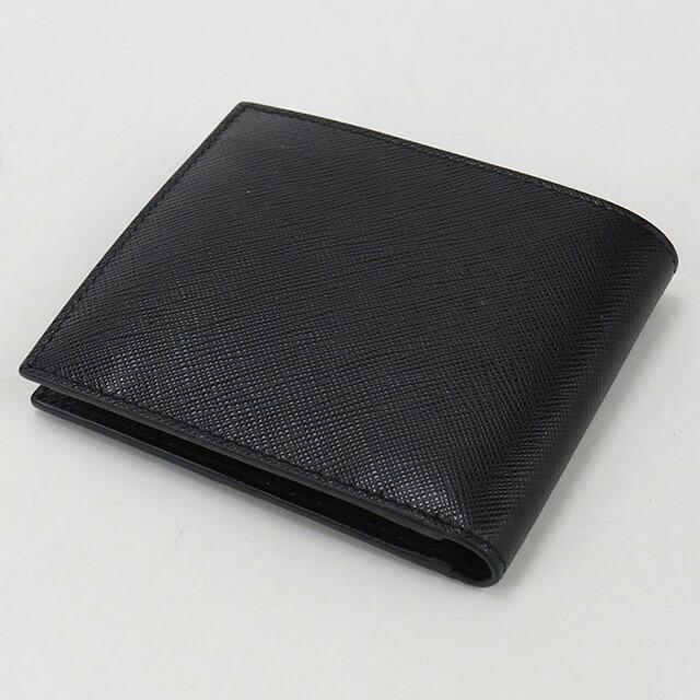 プラダ 二つ折り 財布 ブラック NERO 黒 2MO738 美品 サフィアーノ レザー CUIR 中古 62 A プラダ 二つ折り財布 財布 メンズ サフィアーノ キュイール ブラック