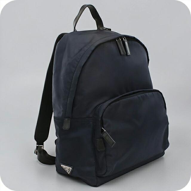 【美品】プラダ リュックサック バックパック PVC×キャンバス 大容量 紺 PRADA（プラダ） 中古 リュック メンズ ブランド バックパック
