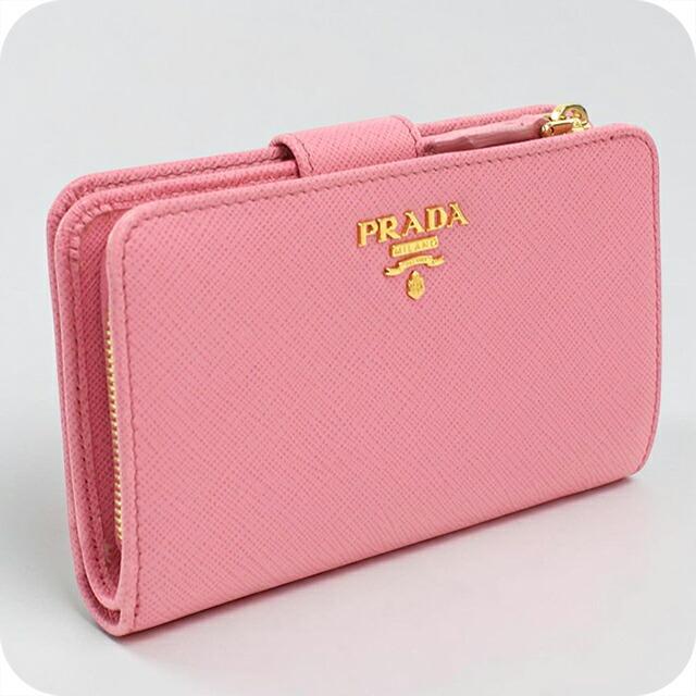 プラダ 二つ折り財布 サフィアーノレザー 1ML225 ピンクベージュ ロゴ 箱 PRADA（プラダ） 中古 二つ折り財布 コンパクト レディース ブランド