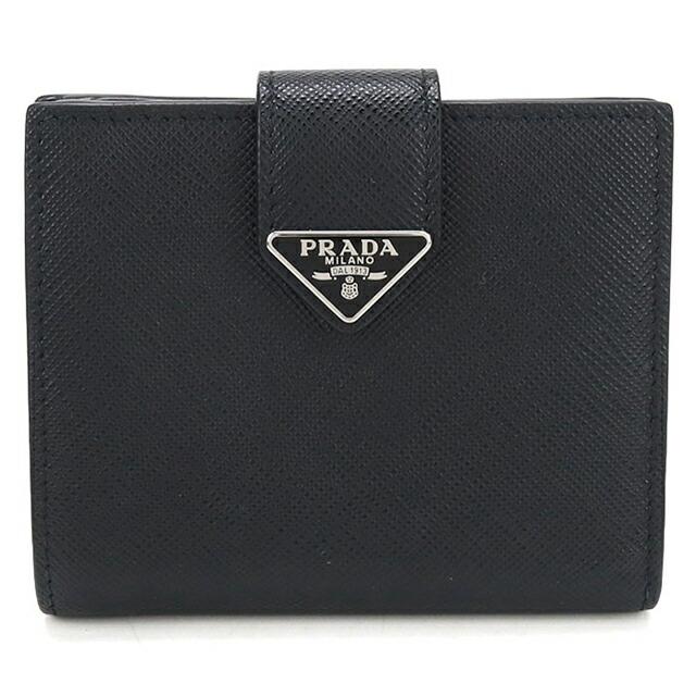 PRADA サフィアーノレザー 二つ折り財布 ブラック 中古 PRADA（プラダ） 中古 二つ折り財布 二折財布 メンズ ブランド
