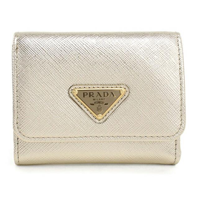 【現行品】PRADA サフィアーノ トライアングル ホワイト 三つ折り財布 PRADA（プラダ） 中古 三つ折り財布 コンパクト 三折財布 レディース