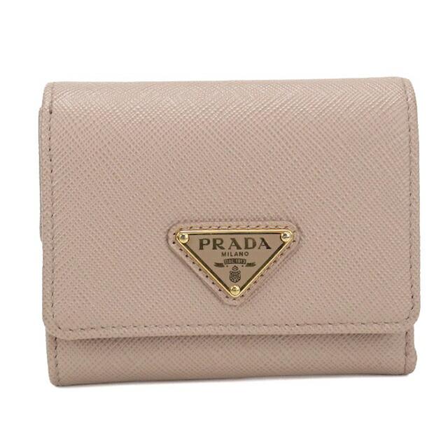 美品✨PRADA プラダ サフィアーノトライアングル 三つ折り財布 ベージュ PRADA（プラダ） 中古 三つ折り財布 コンパクト 三折財布 レディース