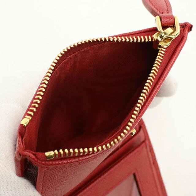 PRADA プラダ サフィアーノレザー　折り財布　フォーコレッド　赤　ロゴ金具 PRADA（プラダ） 中古 二つ折り財布 コンパクト レディース ブランド