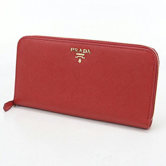 PRADA ラウンド ファスナー 長財布 1ML506 サフィアーノ レザー黒赤 PRADA（プラダ） 中古 長財布ラウンドファスナー レディース ブランド