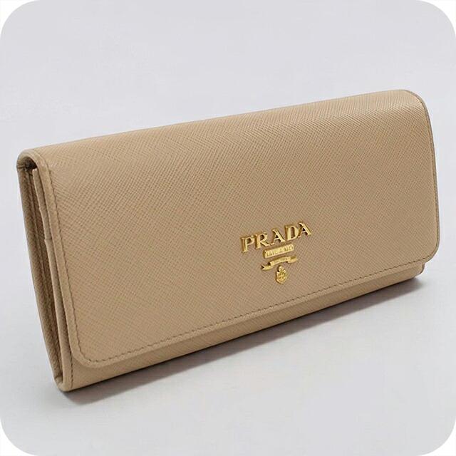 【美品】PRADA パスケース付　フラップ 長財布 サフィアーノレザー　ベージュ PRADA（プラダ） 中古 長財布二折 レディース ブランド サフィアーノ