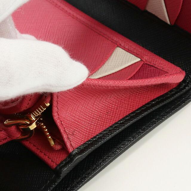 中古 プラダ 三折財布小銭入付き レディース ブランド PRADA サフィアーノマルチカラー三折財布 レザー 1MH025 ブラック｜nanaple｜12