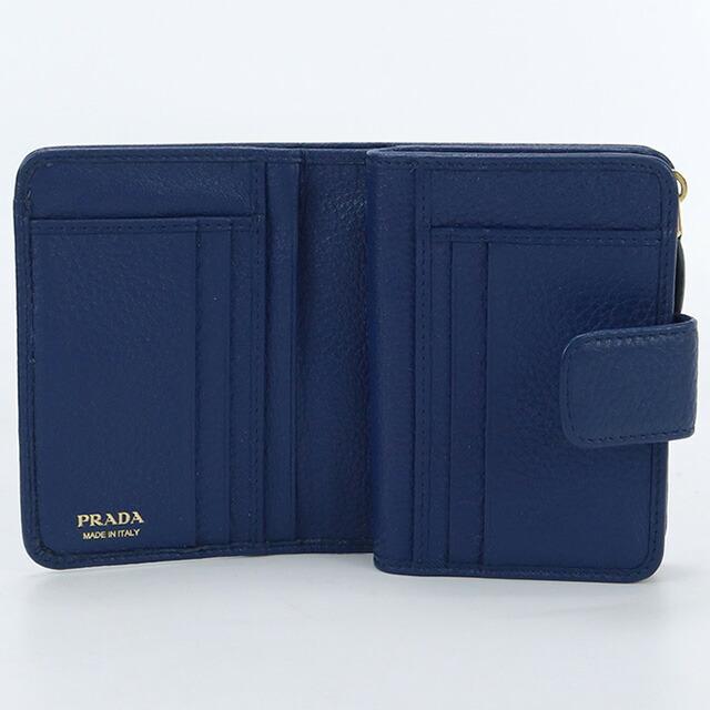 PRADA プラダ / ヴィッテログレインコンパクトウォレット ブルー PRADA プラダ / ヴィッテログレインコンパクトウォレット ブルー