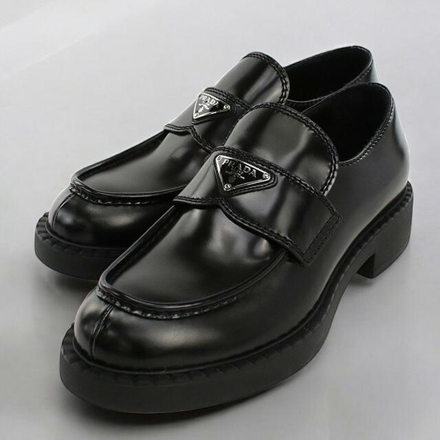 【美品】プラダ ローファー チョコレート三角ロゴ メンズ 革靴 黒 26cm相当 PRADA（プラダ） 中古 シューズ メンズ ブランド チョコレート