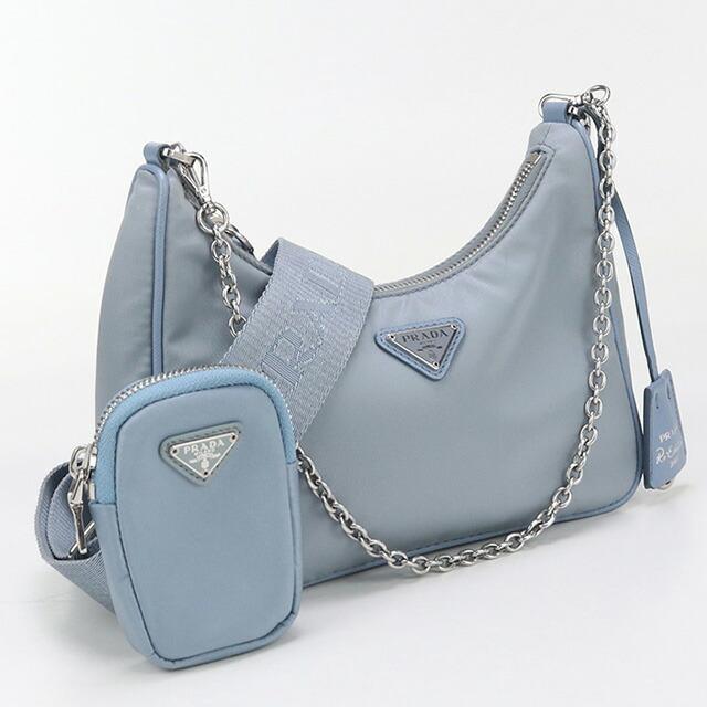 良品 PRADA プラダ ロゴ 金具 レザー 2WAY ショルダー バッグ ウォレット ブルー a2895 PRADA（プラダ） 極 美品 袋付 型押し 三角ロゴ 金具 レザー 本革 2way