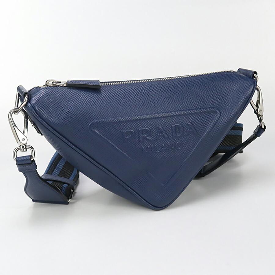 PRADA プラダ ショルダーバッグ トライアングル 肩掛け 斜め掛け メンズ レディース 男女兼用 2VH155 レザー    ブラック 黒 シルバー金具 ユニセックス【中古品】 PRADA - PRADA プラダ ショルダーバッグ トライアングル 肩掛け 斜め